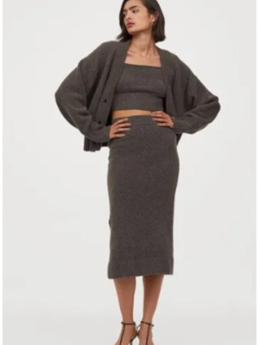 H&M Rhinestone-Button Cardigan & Skirt Set - Picture 2 of 12